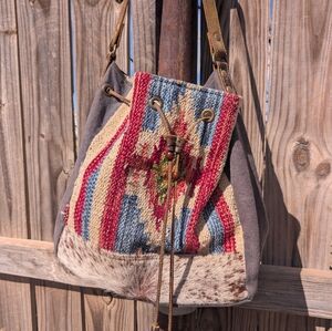 Bohemian Multicolor Bucket Bag Cowhide
